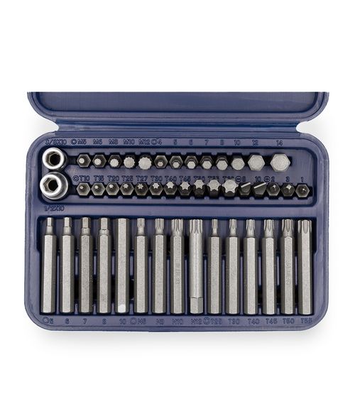 Juego de Puntas Torx, Hexagonal, Multiestria, Plano y Phillips (46 Pzs)